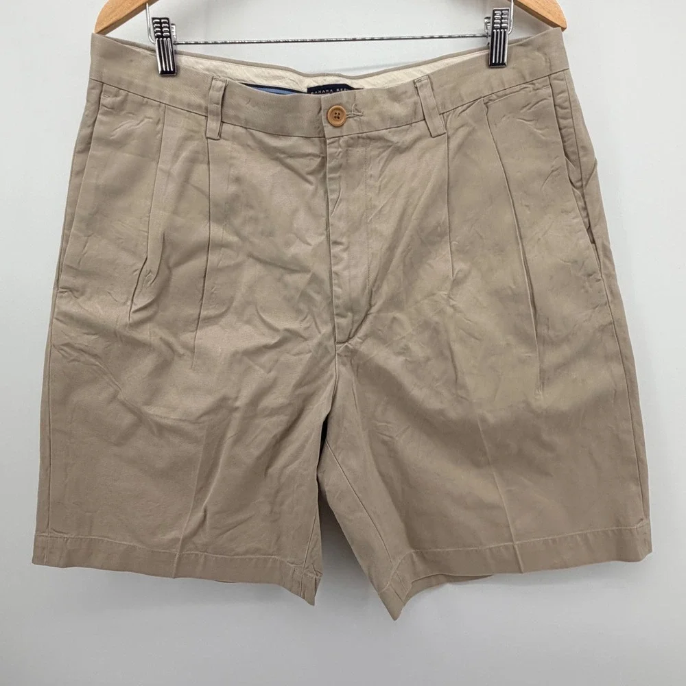 Banana Republic Smithfield Shorts 36 Khaki Cotton Pleated Chino Mens